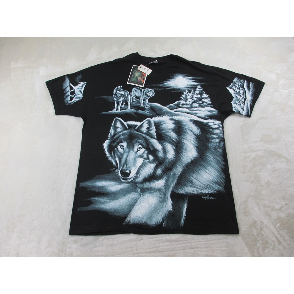 NEW VINTAGE Hanes Shirt Mens‎ Extra Large Black Wolves Nancy Blauers 1994*